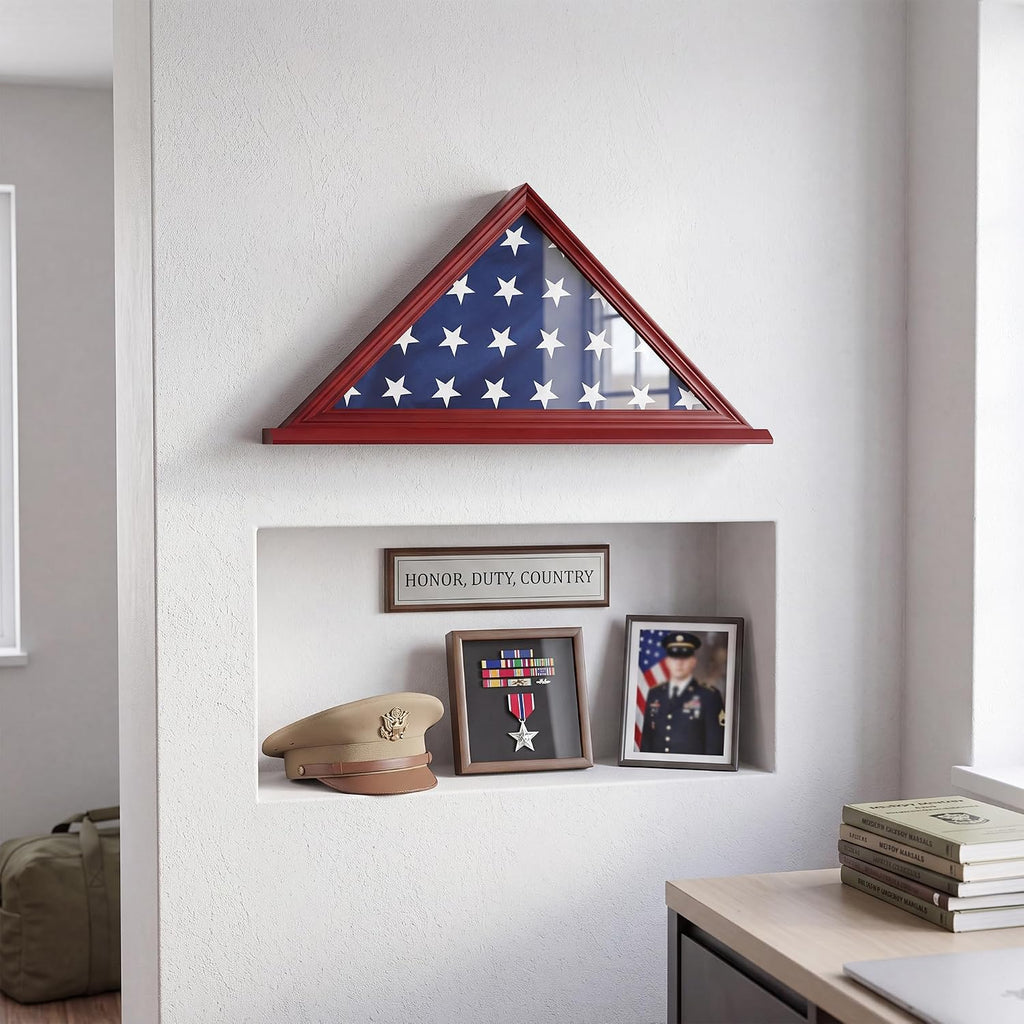 Folded Flag Display Case for 5'x9' Military Burial Flag, Cherry Solid Wood