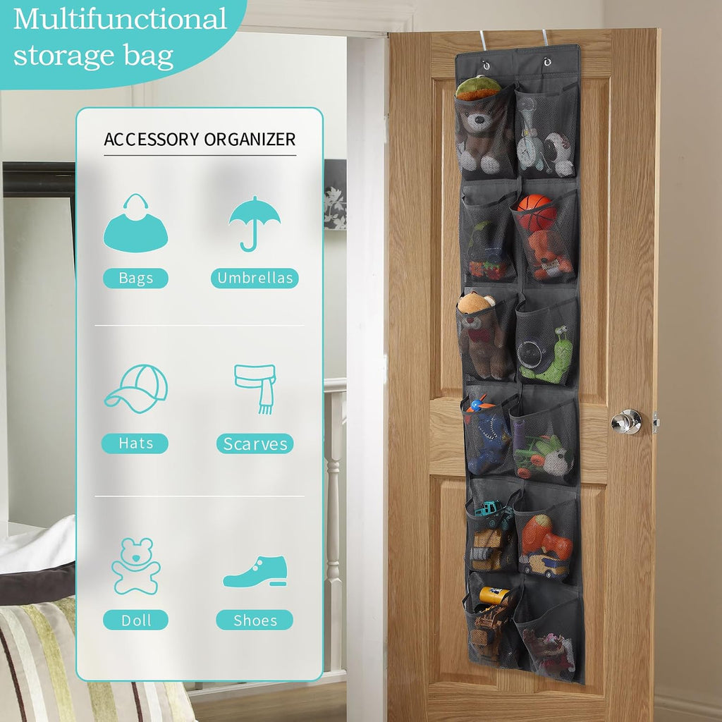 GOMAJI 12 Large Pockets Over The Door Hanging Shoe Organizer, DARK GRAY COLOR
