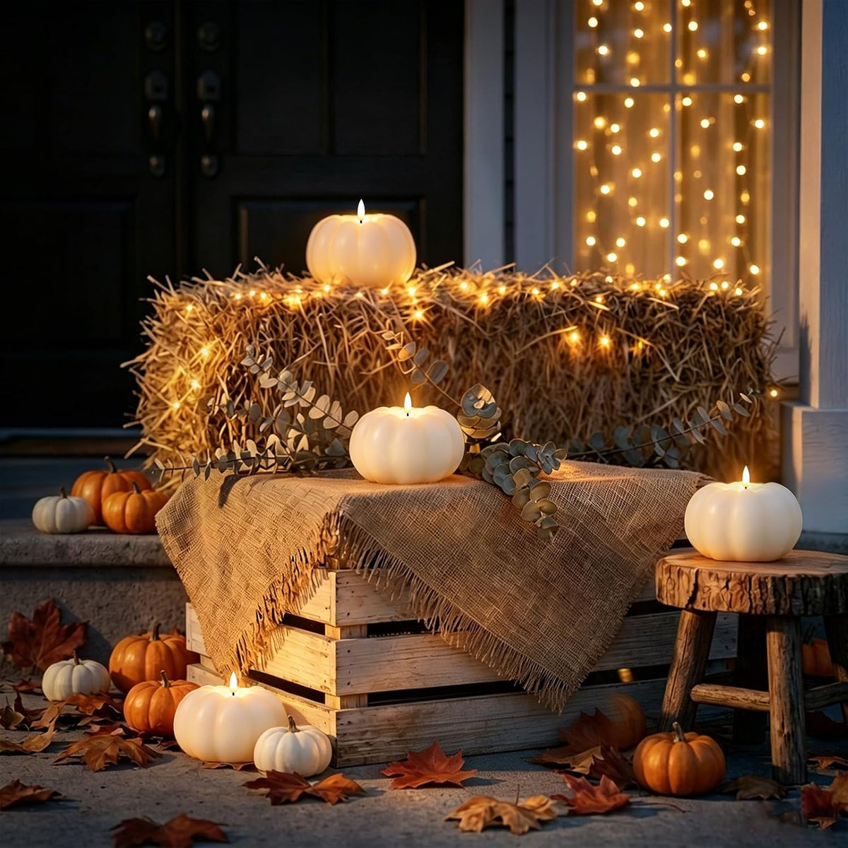 Fall Decor, Fall Decorations for Home, Flameless Pumpkin Candle, White, 1Pc