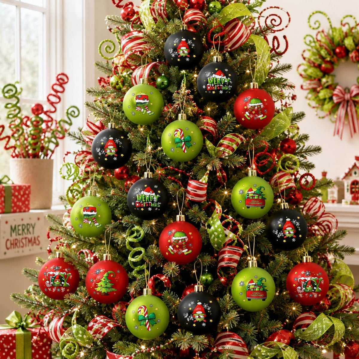 16Pcs Double-Sided Christmas Balls Tree Ornaments Set Decorations Baubles