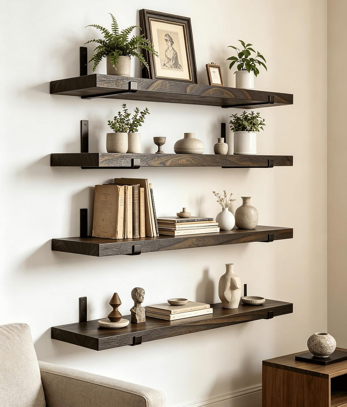 Rustic Wood Floating Shelves Farmhouse Wooden Wall Shelves for Bathroom Bedroom Living Room Kitchen Office Set of 4 Brown 24 Inch