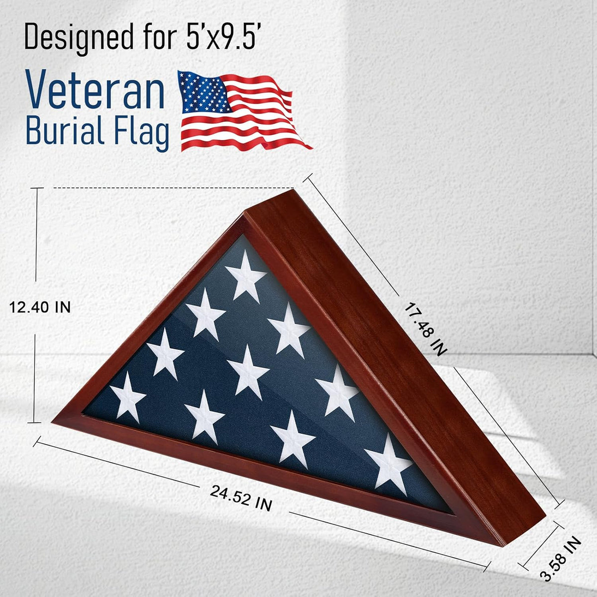 Flag Display Case for 5x9.5 Burial Flag - Solid Wood - Glass Front