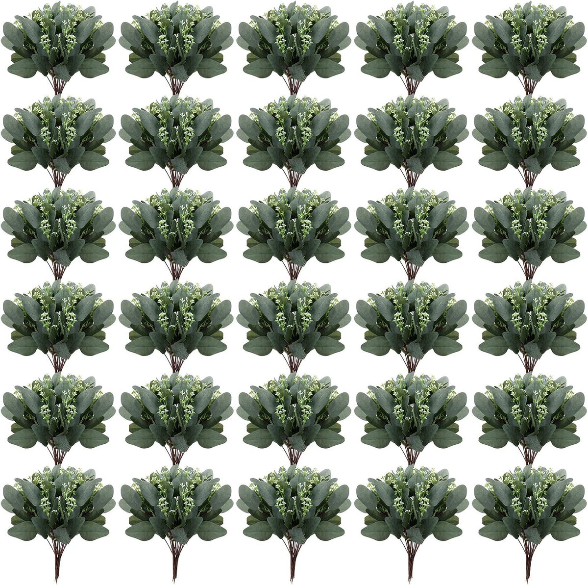 Hoteam 180 Pcs Eucalyptus Stems Decor Artificial Eucalyptus Leaves Greenery Stems Artificial Silver Dollar with White Seeds Grey Green Short Faux Leaves Branches for Wedding Bouquet Farmhouse Decor
