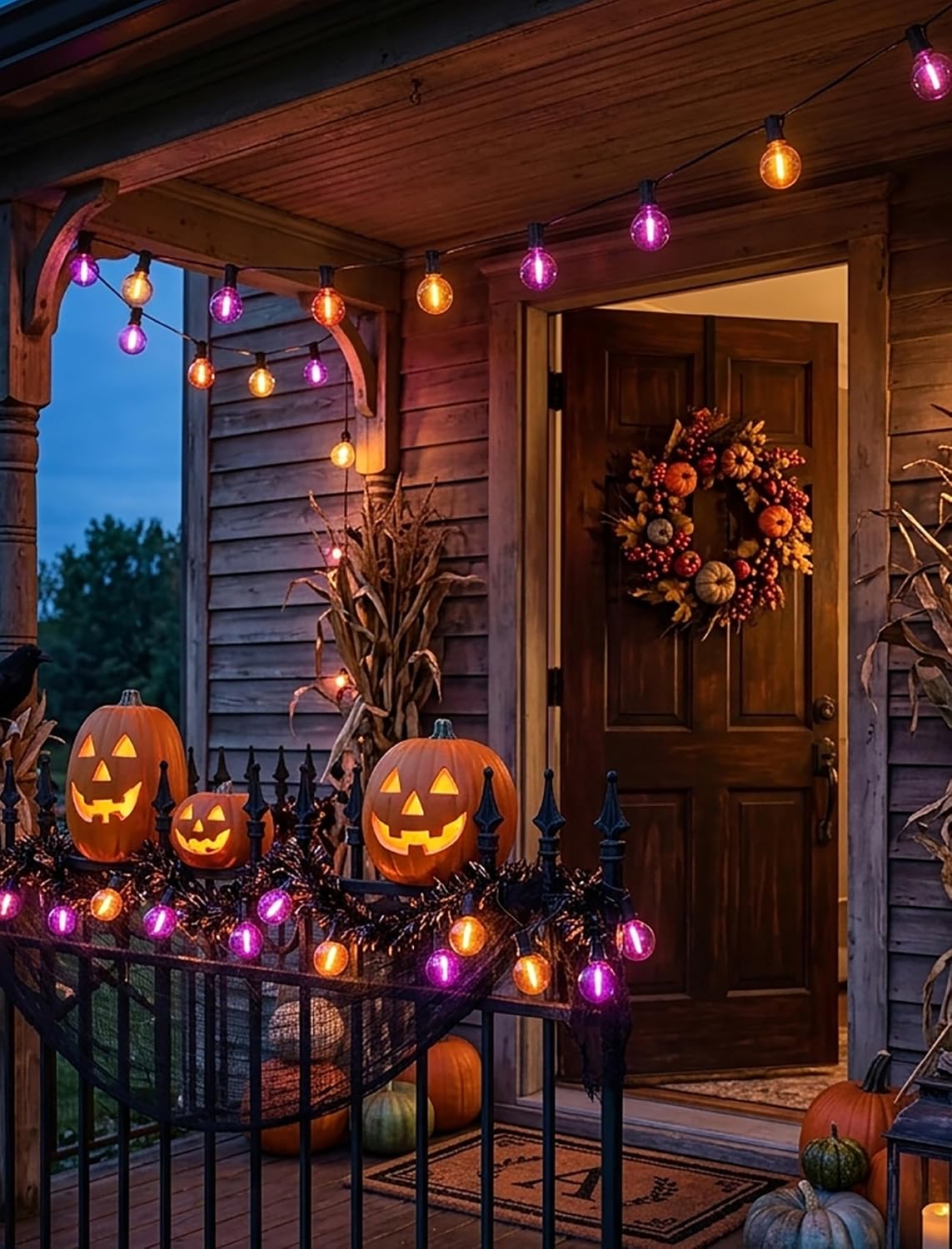 25Ft LED Orange Purple String Lights, Outdoor Halloween Lights