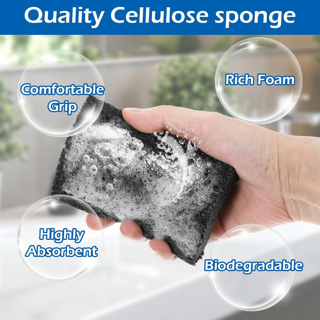 12 Pack Compressed Cellulose Sponges, Non-Scratch Scrub Sponges Wood Pulp Double-Side Sponge Multi-Purpose Cleaning Sponge for Kitchen Dishes Non-Stick Cookware