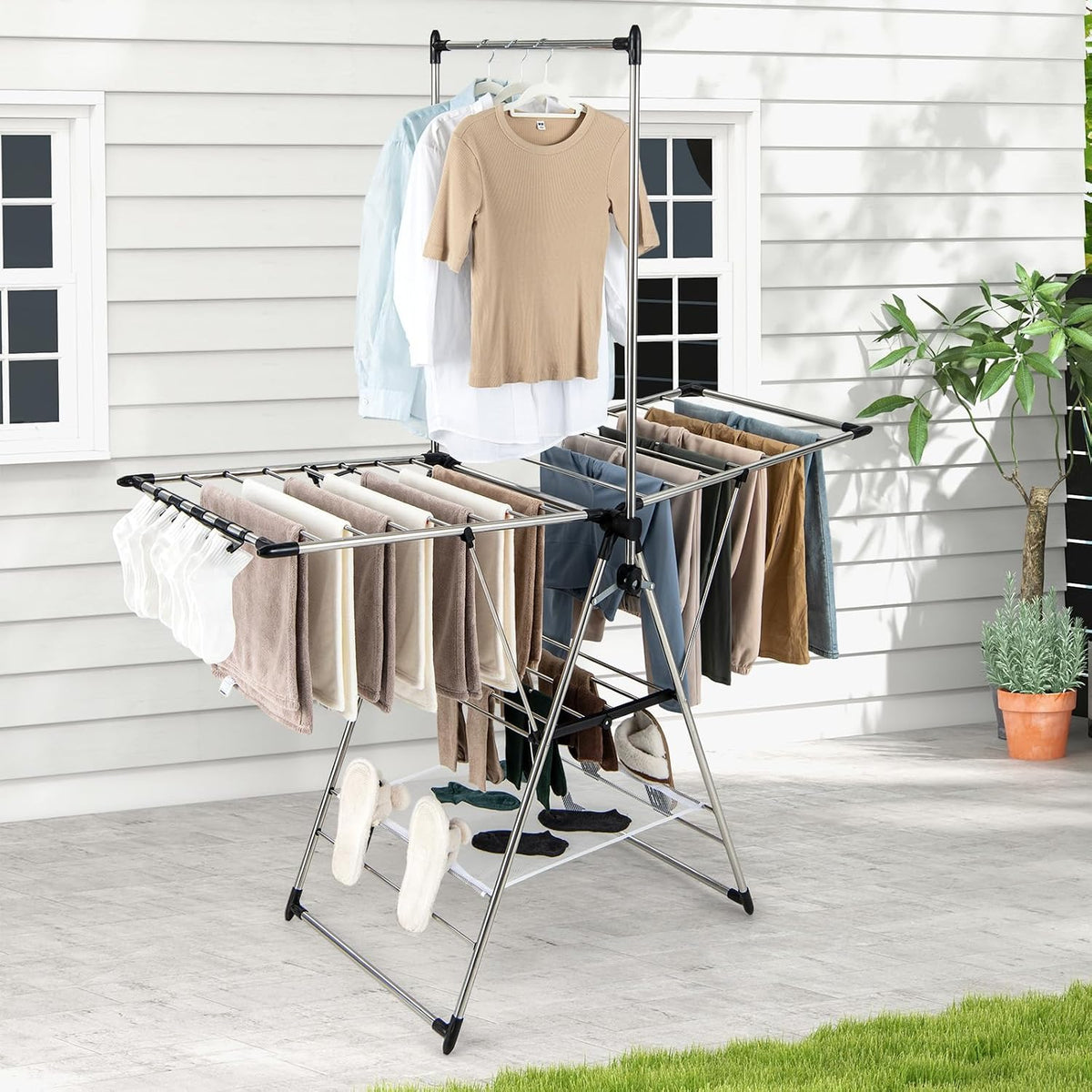 Tangkula 2-Tier Freestanding Foldable Clothes Drying Rack, Stainless Steel