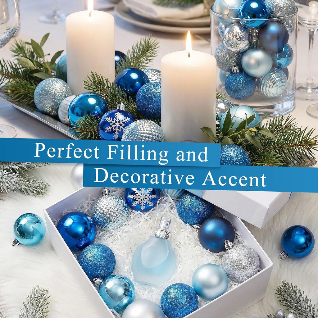 DOMESTAR 100 PCS Shatterproof Blue Christmas Ornament Set