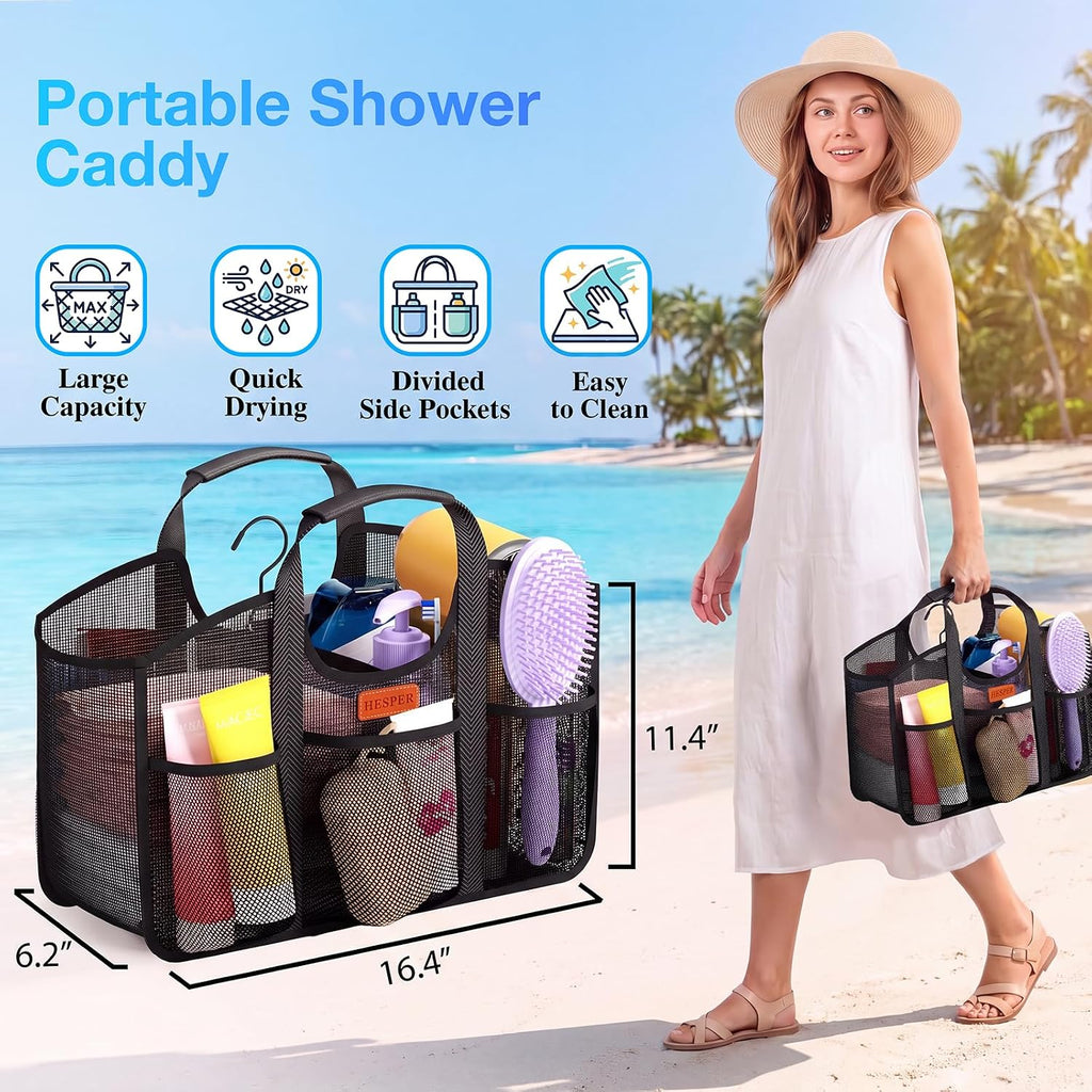 HESPER Mesh Shower Caddy for College Dorm with Hook and Soft Handles