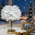 White Feather Table Lamp with Gold Finish - 3 Color Changing LED Bedside Desk Lamp, Modern Elegant Decor for Hotel Wedding Living Room, Ideal Gift for Women