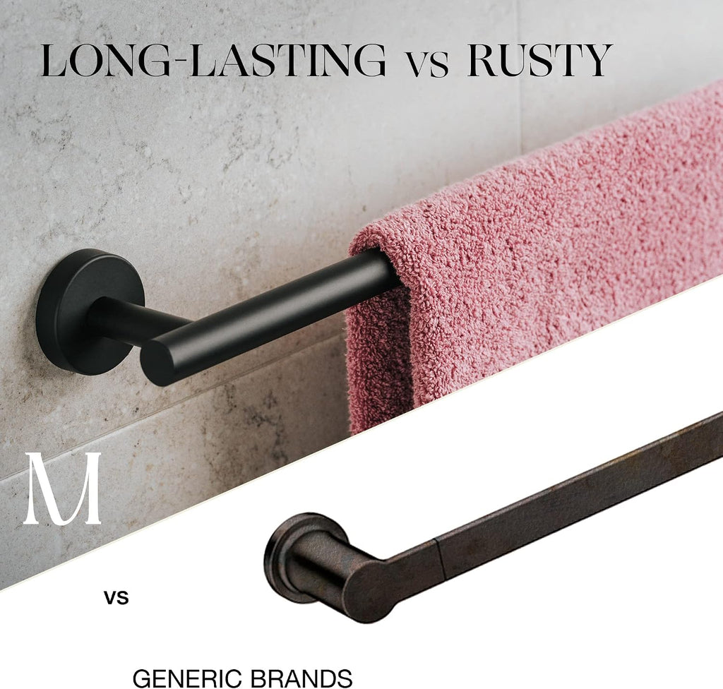 Marmolux Acc - Matte Black Towel Bar - 24 inch Bathroom Towel Holder - Heavy Duty Stainless Steel SUS 304 Bar - Wall Mounted Towel Rack Storage Set - Ideal for Bathroom & Kitchen. - Hand Towel Holder