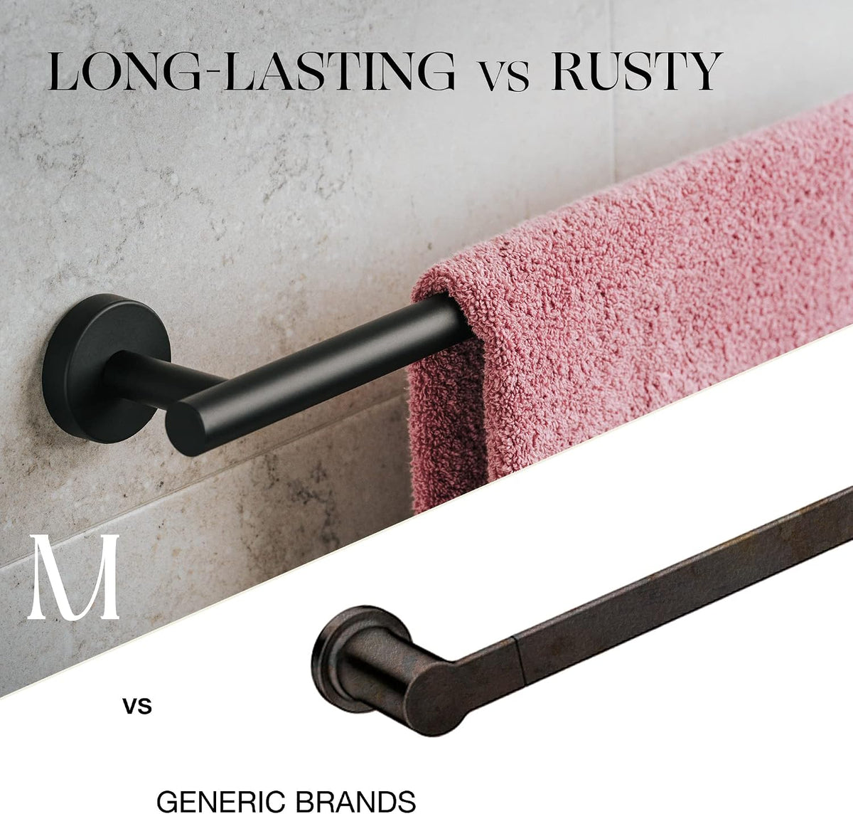 Marmolux Acc - Matte Black Towel Bar - 24 inch Bathroom Towel Holder - Heavy Duty Stainless Steel SUS 304 Bar - Wall Mounted Towel Rack Storage Set - Ideal for Bathroom & Kitchen. - Hand Towel Holder