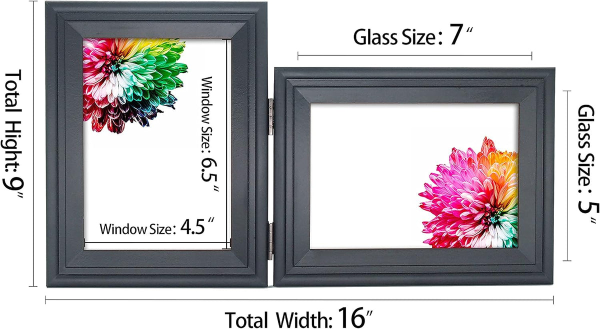 Double 5x7 Vertical Horizonta Frame, Black Decorative Wood Frame