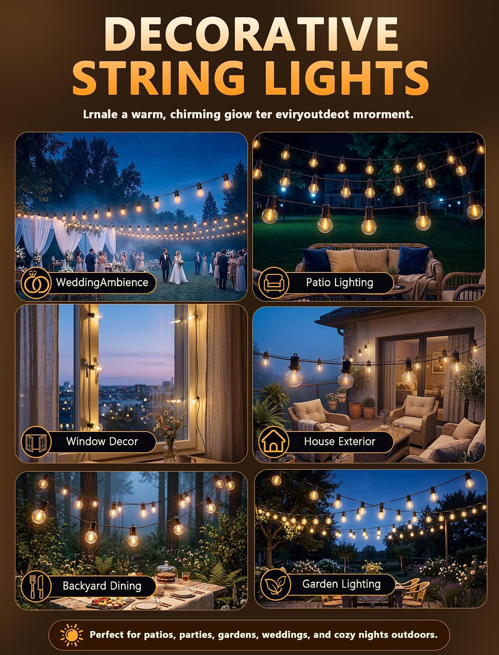 G40 LED Outdoor String Lights, 50FT, 27 Globe Bulbs, Black Wire