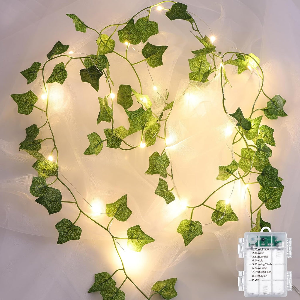 2 Pack Vines with Lights Battery Operated, 6.56ft 20 LED Vines with Fairy Light, Leaf Light with 8 Modes, Fake Vines Ivy String Lights for Bedroom, Wall, Room, Garden, Party Decor