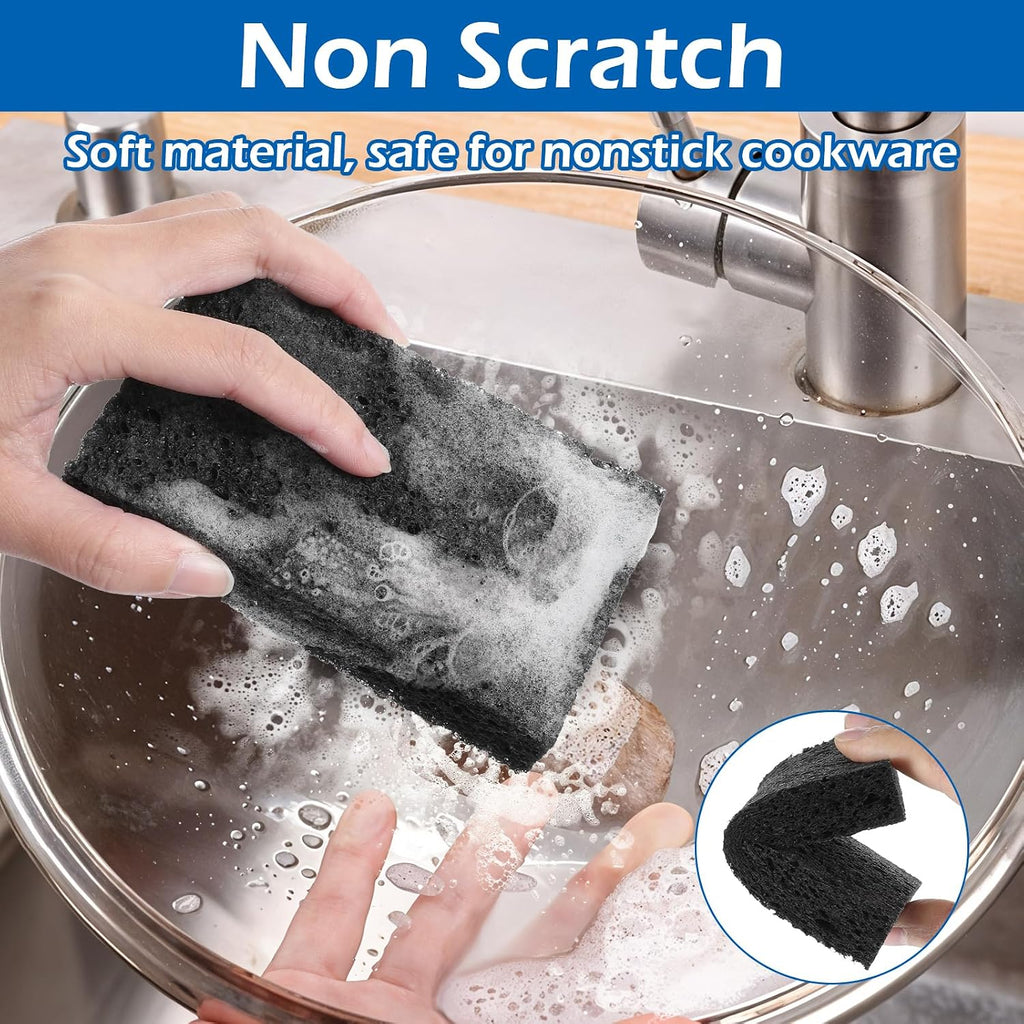 12 Pack Compressed Cellulose Sponges, Non-Scratch Scrub Sponges Wood Pulp Double-Side Sponge Multi-Purpose Cleaning Sponge for Kitchen Dishes Non-Stick Cookware