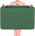 MINTWOOD Design 112L Extra Large Blanket Basket Holder Living Room, 25"x17"x16" Rectangle Rope Woven Storage Basket with Handles for Laundry, Towels, Shoes, Dog Toy Organizer Bin Box, Green