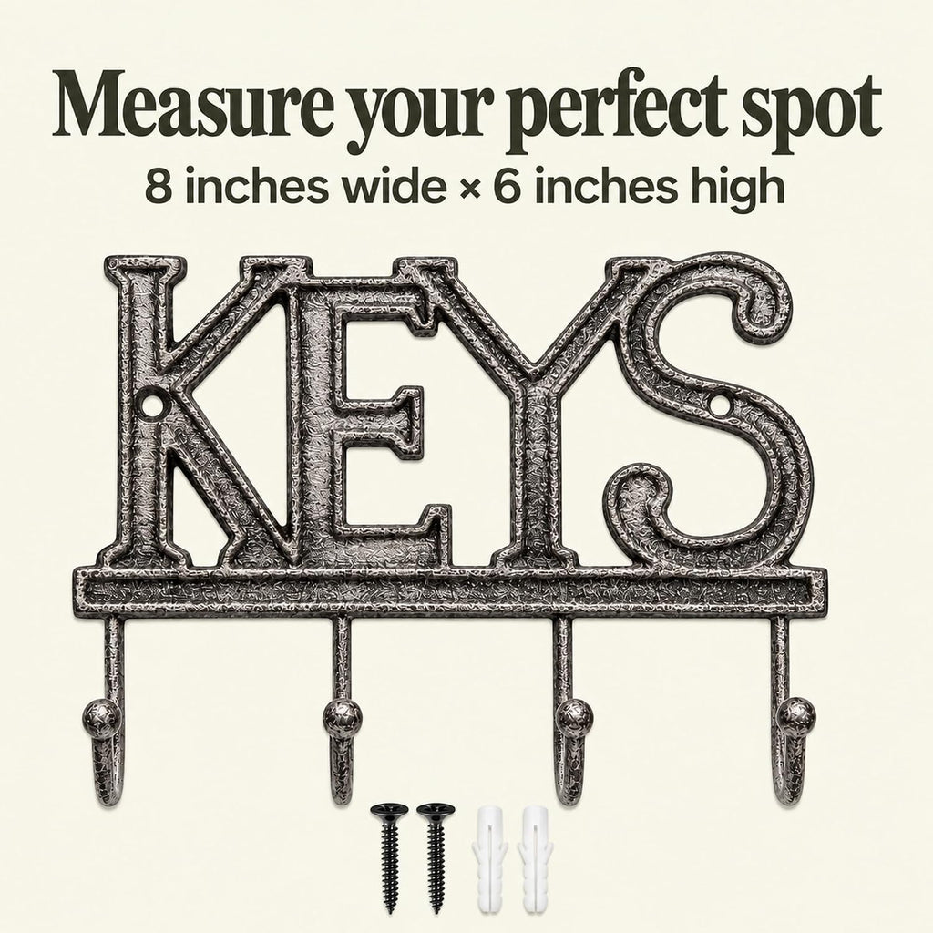 Comfify Gray Cast Iron Key Holder for Wall – Keys Sign with 4 Hooks