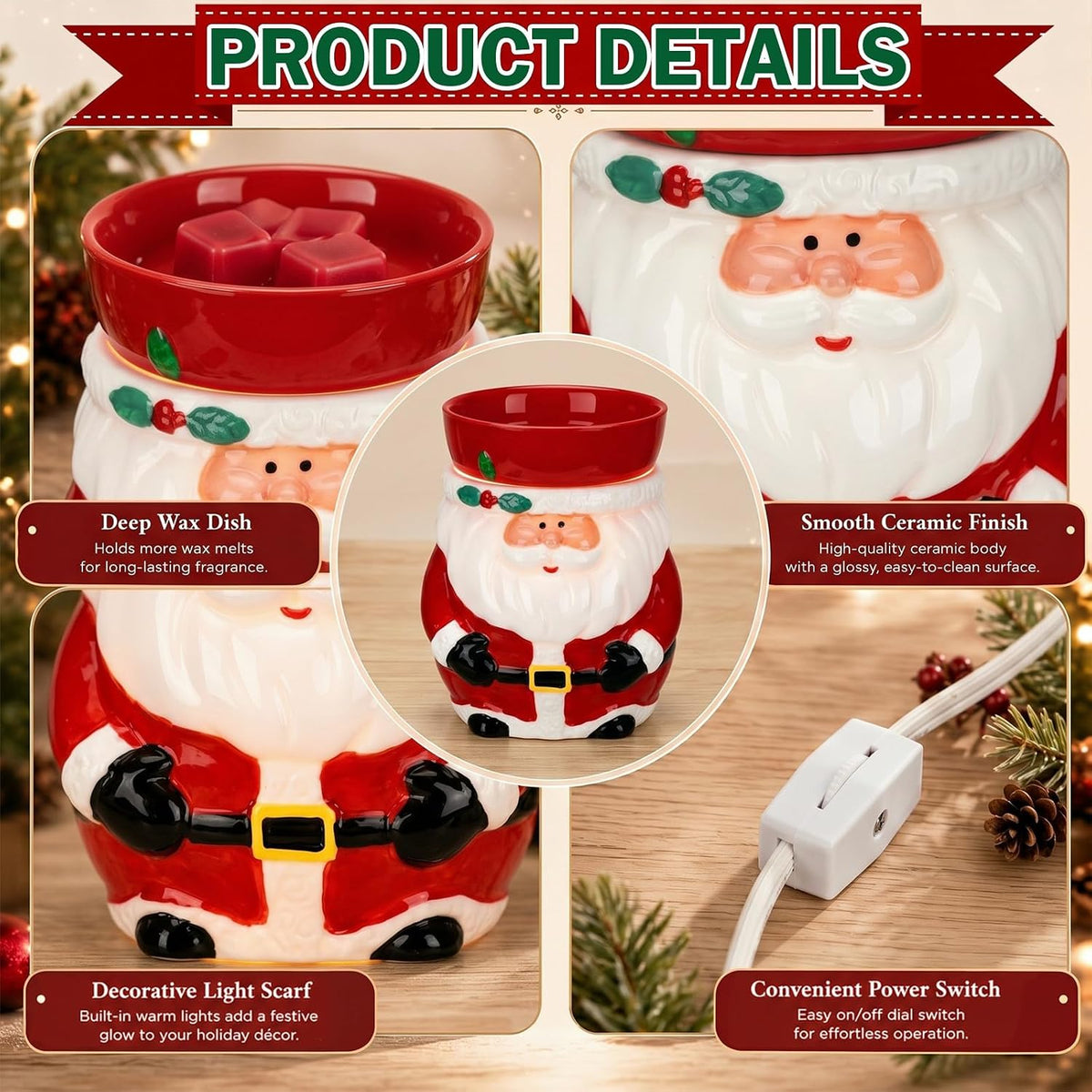 Glooglitter Christmas Wax Warmer Santa Electric Scented Wax Melt Warmer