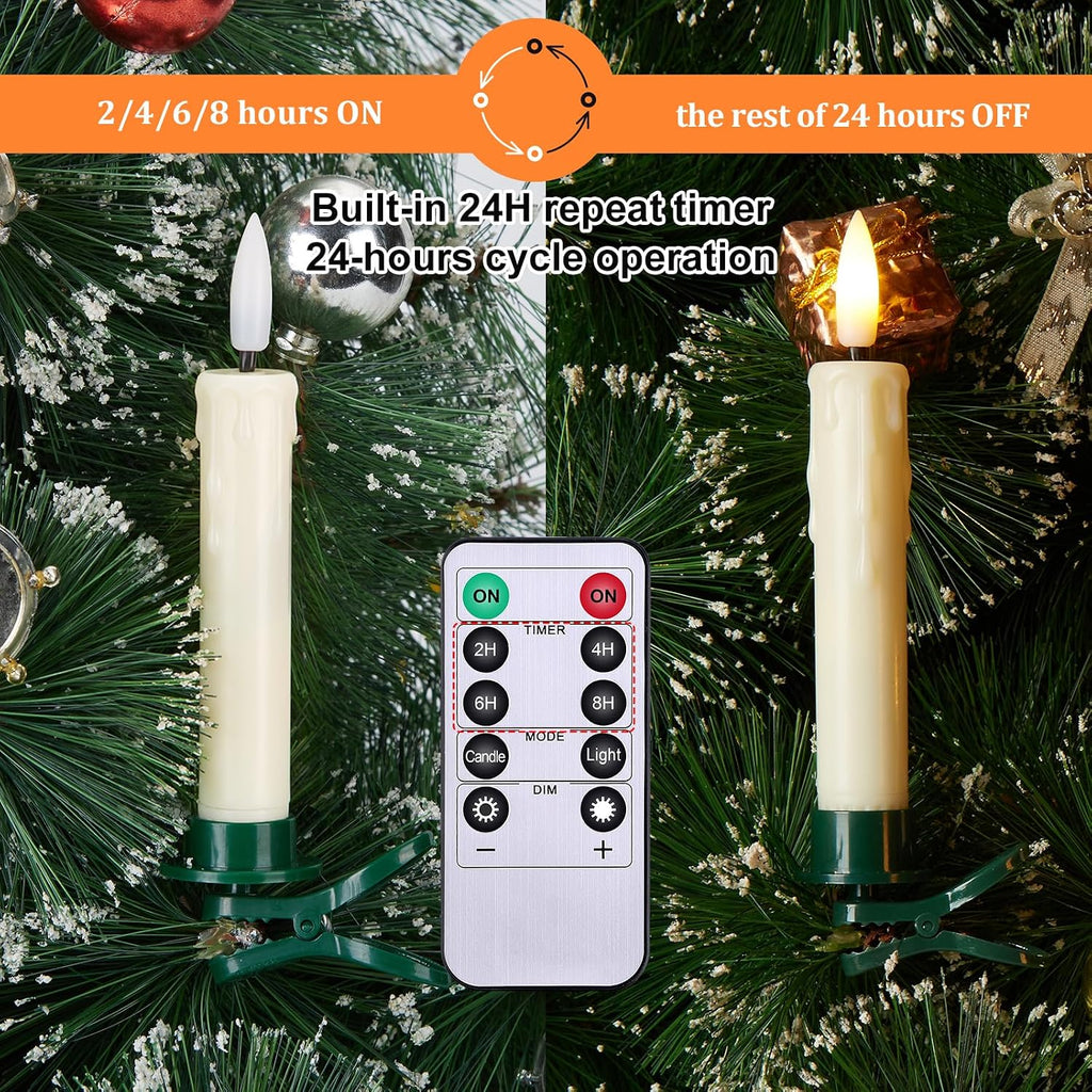 IMAGE 5.3in Flameless Taper Candles with Clip for Christmas Tree, 12Pcs