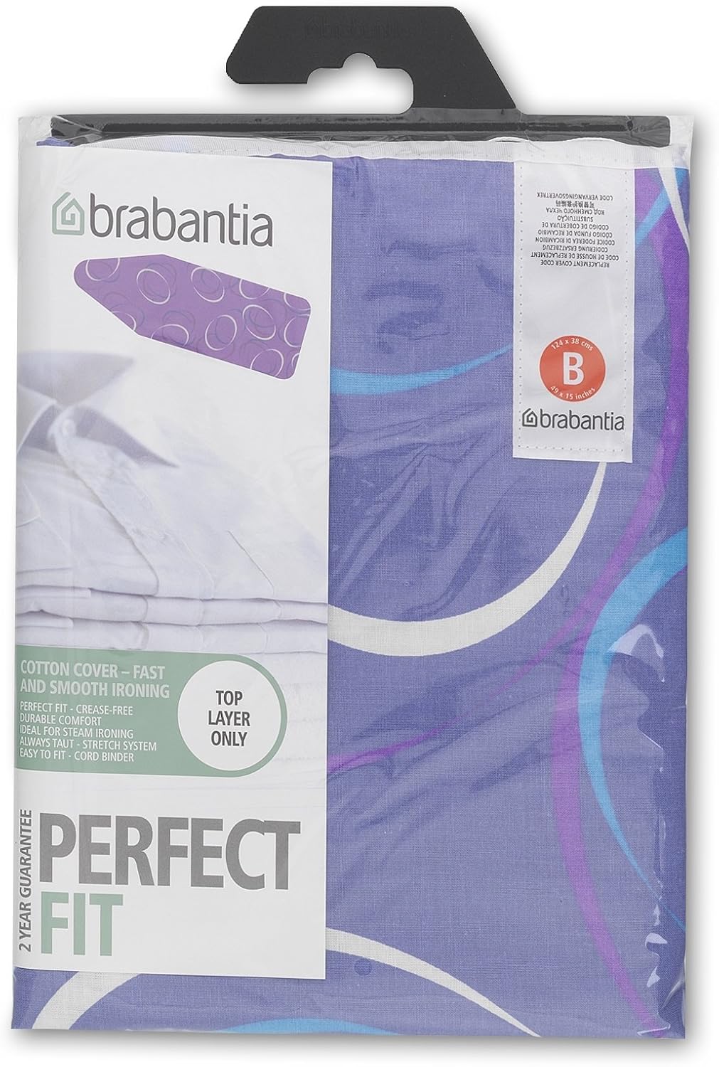 Brabantia Replacement Ironing Board Cover | Top Layer Only | Fits Comfort Board (Size B) | x1 Randomly Selected Fairtrade Cover | 100% Cotton Cover for Existing Foam | for Brabantia Ironing Board B