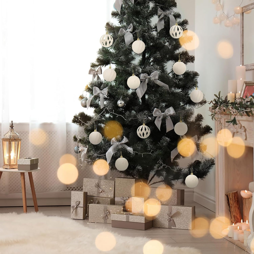 12Pcs 3.15in Velvet Cream Christmas Tree Balls Ornaments (Cream White)