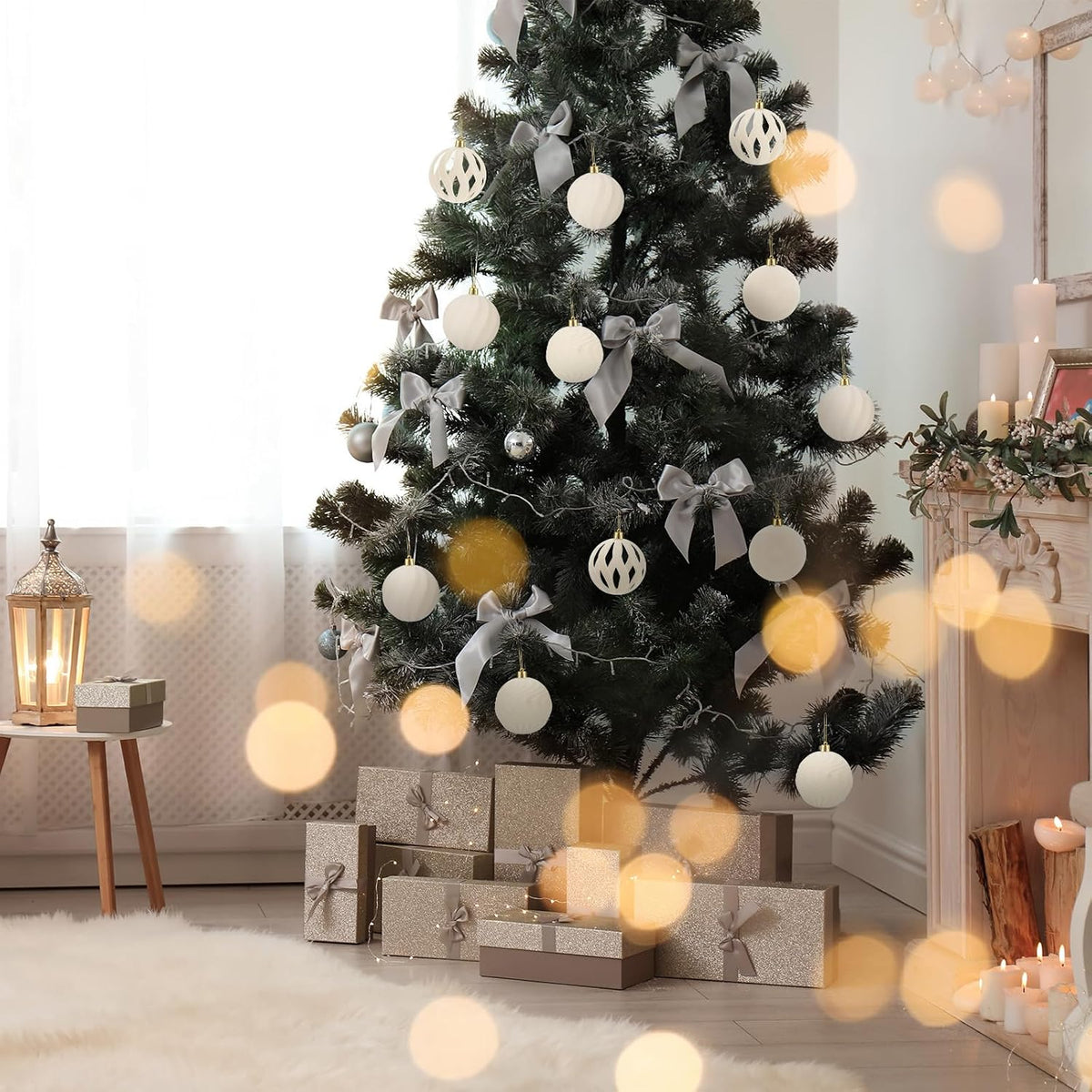 12Pcs 3.15in Velvet Cream Christmas Tree Balls Ornaments (Cream White)