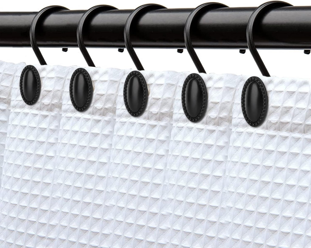 Black Shower Curtain Hooks,12Pcs Heavy Duty Rustproof Zinc