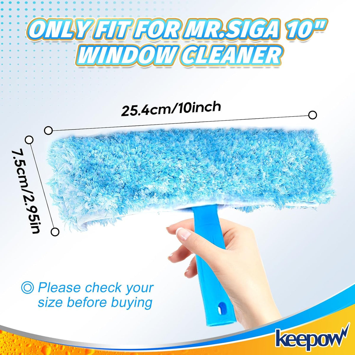 KEEPOW 10" Microfiber Window Scrubber Refill Compatible with MR.SIGA 2 Pack