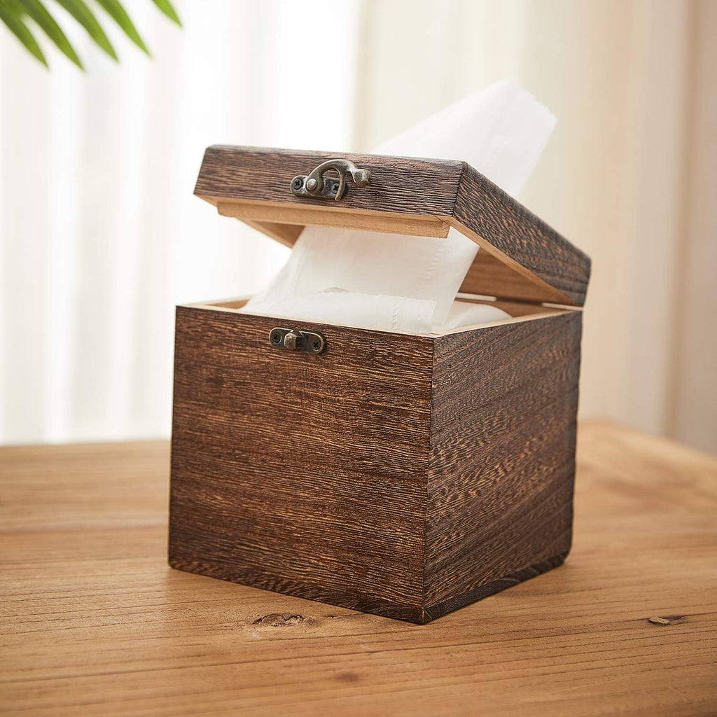 Wood Tissue Box Cover Decorative Square Facial Tissue Holder Napkin for Bathroom and Home Decoration