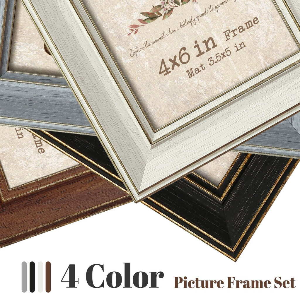 4x6 Picture Frames Assorted, 4 Pack, Rustic Style, Wall & Tabletop