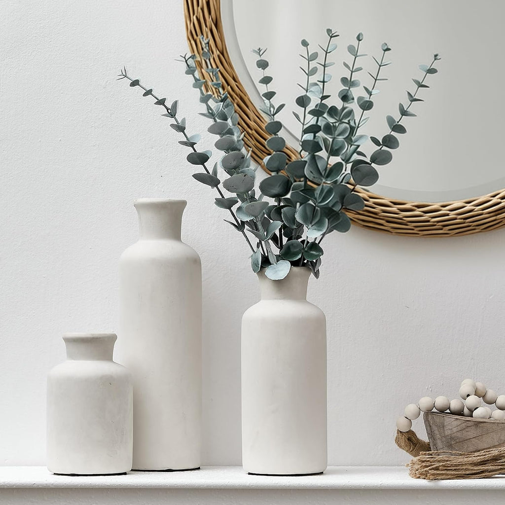 Vintage Ceramic Vase Set of 3,Antique-White Terracotta Vases for Home Decor