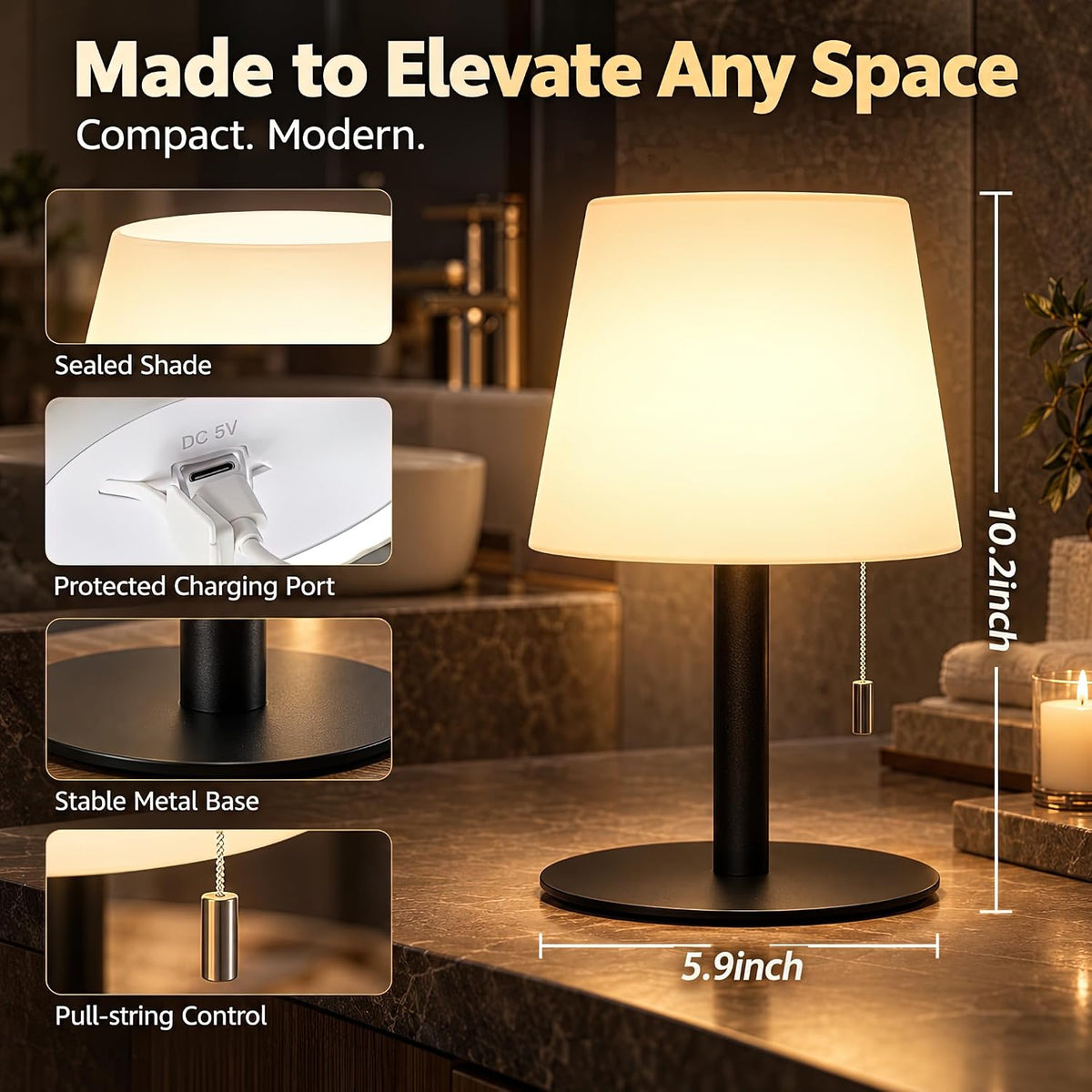 Waterproof Shower Lamp - Spa-Like Rechargeable Cordless Bathroom Lamp