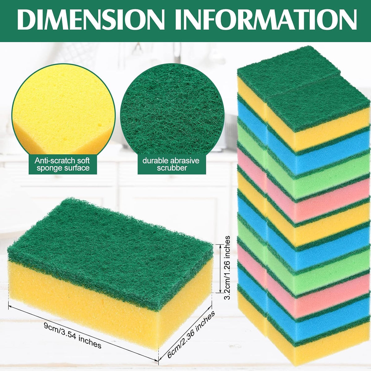 Patelai 100 Pcs 100 Pcs Heavy Duty Sponges Bulk Dish Sponges, 4 Colors