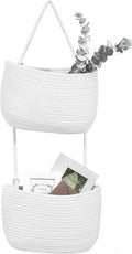 Over The Door Hanging Basket, 2 Tier Cotton Rope Woven Organizer