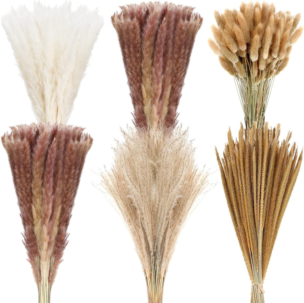 Treela 360 Pcs Pampas Grass Dried Flowers, 17 Inch Bunny Tails, Goldenrod