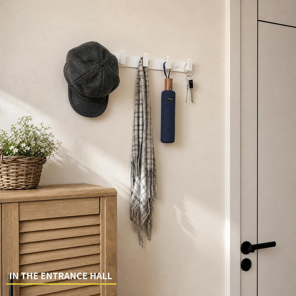 White Coat Rack Wall Hooks for Hanging Heavy Duty Door Hooks with 5 Hooks Key Holder for Wall Hat Rack for Entrance Coat Hook