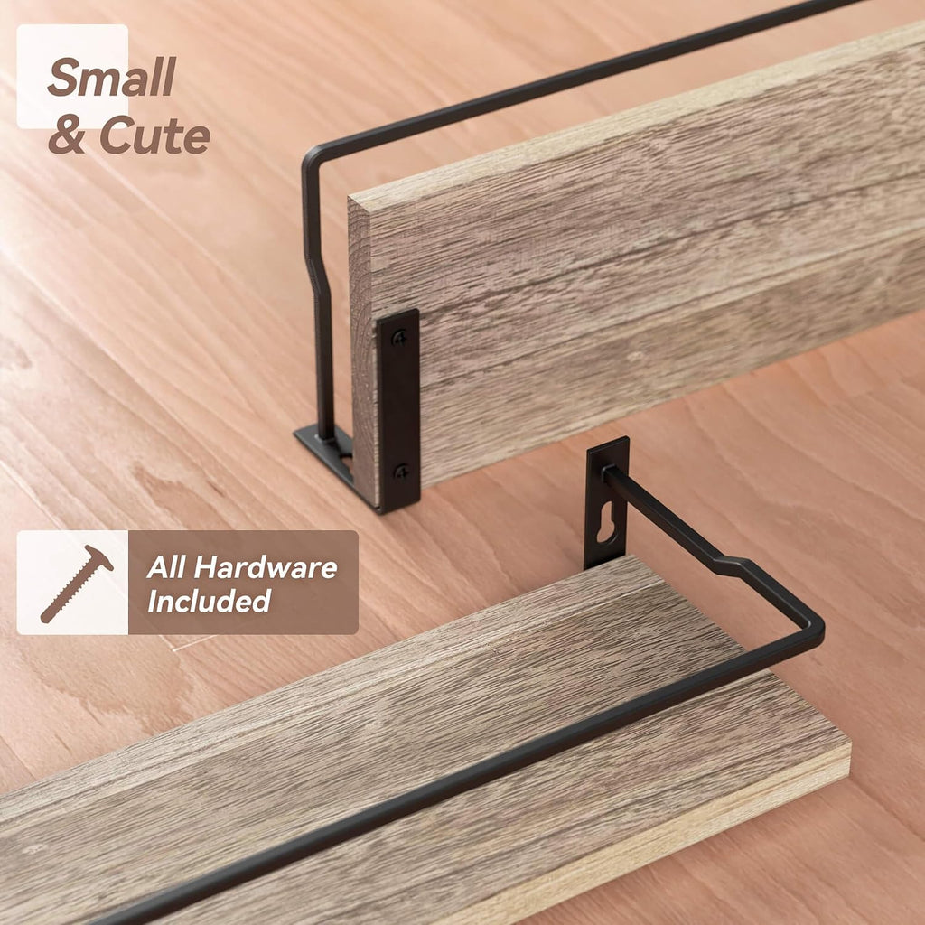 RICHER HOUSE 4-Piece Bathroom Paulownia Wood Shelves Set, Wall Mounted, Protected Guardrail, 20 lbs Weight Capacity - Carbonized Black