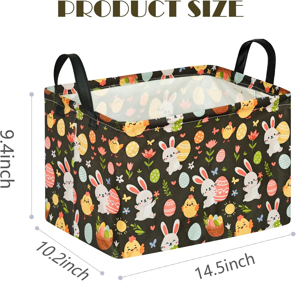 MAIZMZ Easter Storage Basket Eggs Bunny Flower Gifts Cube Waterproof Storage Bins Organizer,Foldable Closet Shelf Baskets with handles for Women,Nursery Hamper Toys Box,Room Decorations