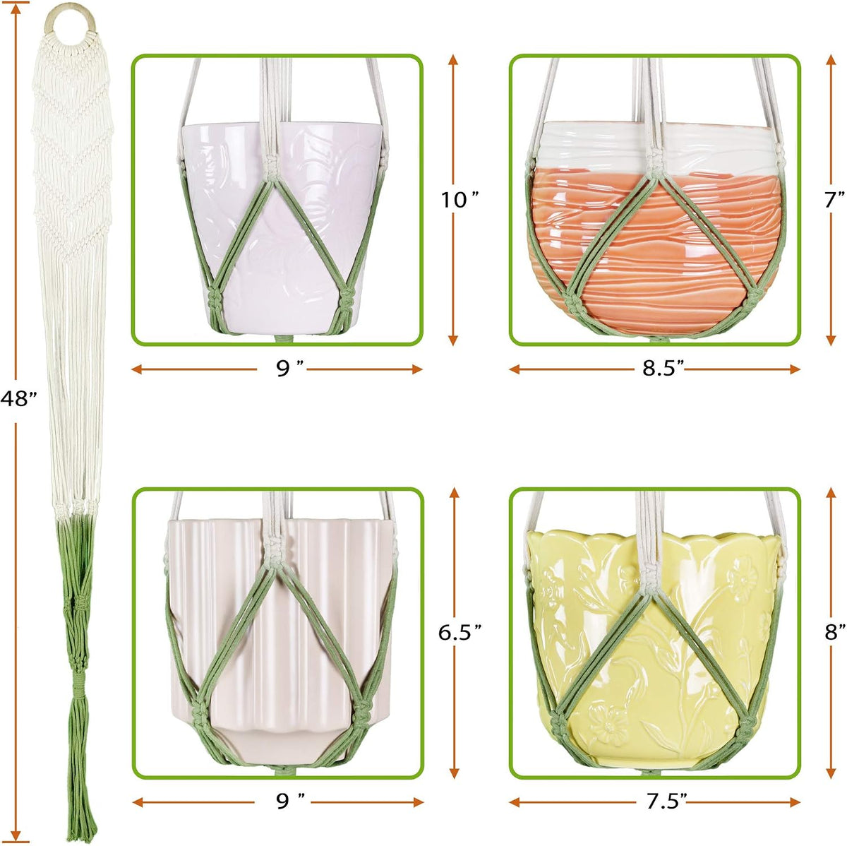 LIVALAYA Macrame Plant Hangers Wall Planter - Green Ombre 48 Inch, for Indoor or Outdoor, 100% Cotton Rope Hanging Plant Holder with Tassel for Flower Pots and Succulents Modern Boho Home Décor