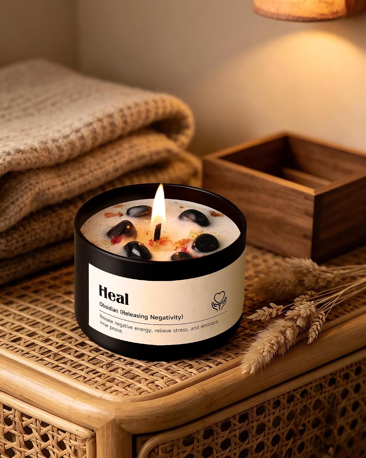 AOOVOO Obsidian Crystal Candle - 6.5oz Heal Candle for Releasing Negativity