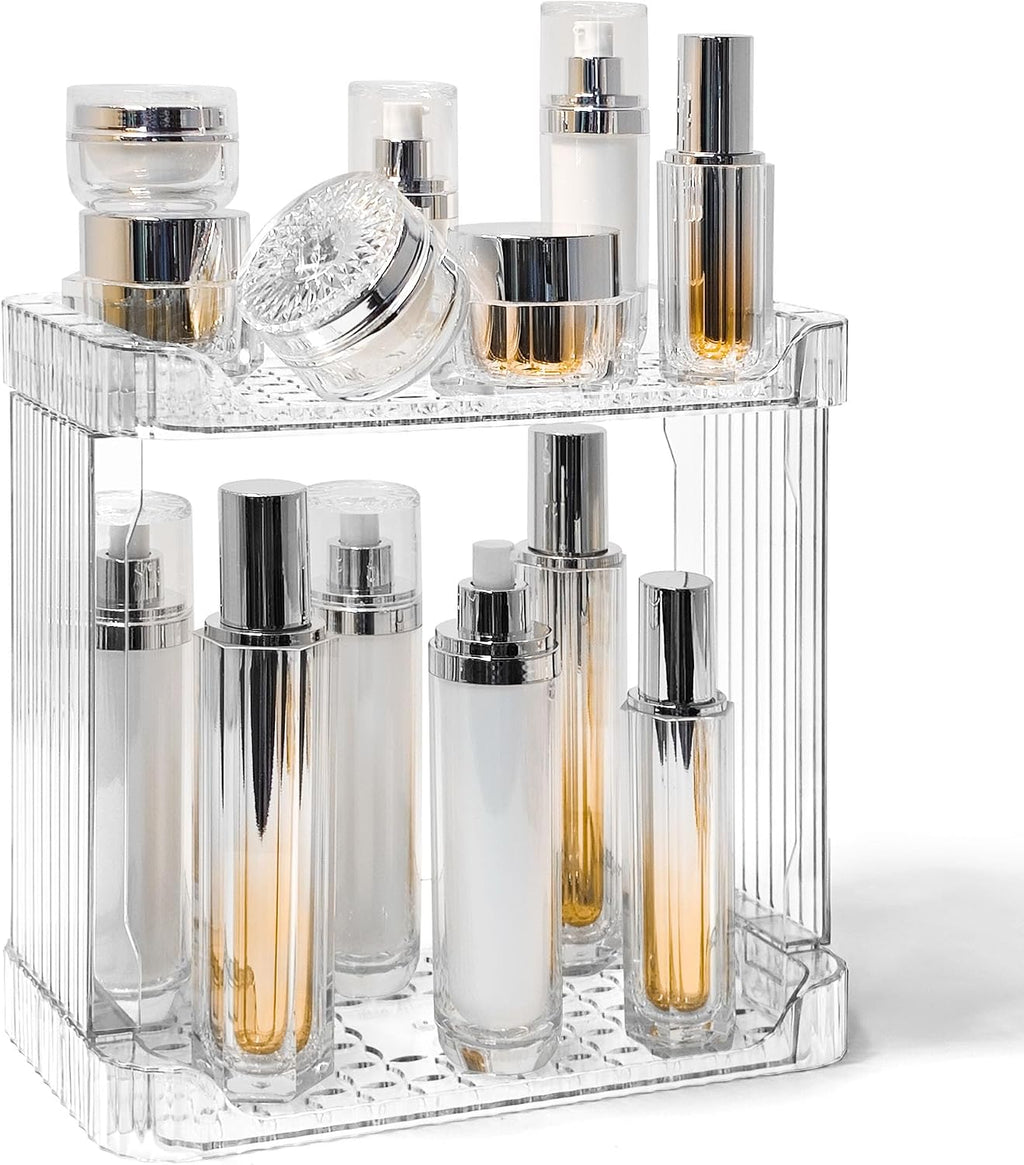 Bathroom Counter Organizer Cosmetics Skincare Organizers-2 Tier-Clear