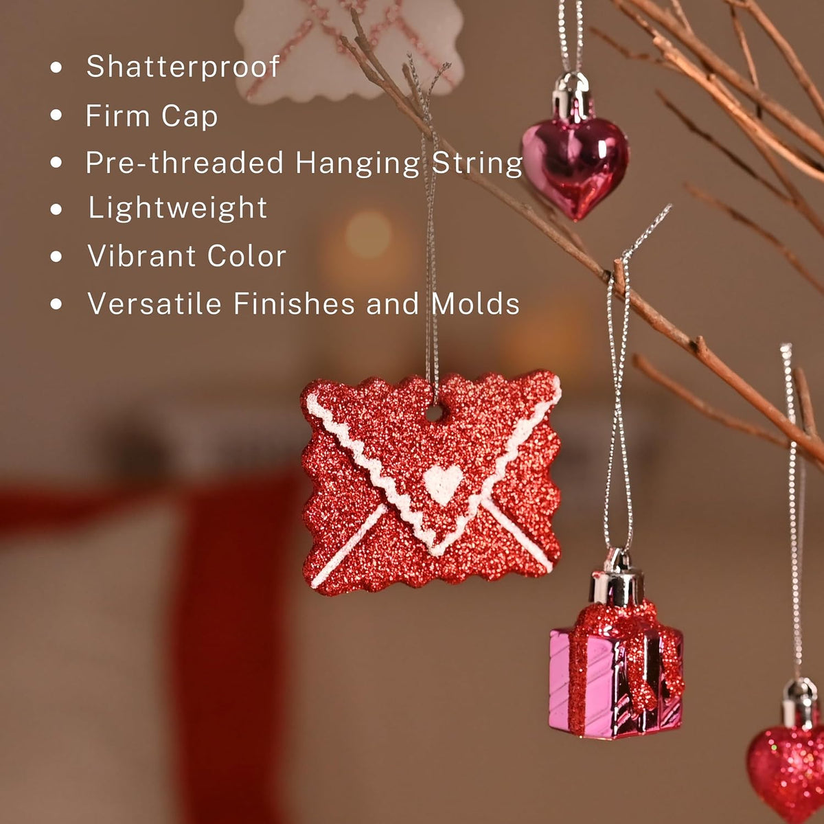DecorbyHannah 45ct Mini Christmas Ornaments Set Tree Decorations Pink