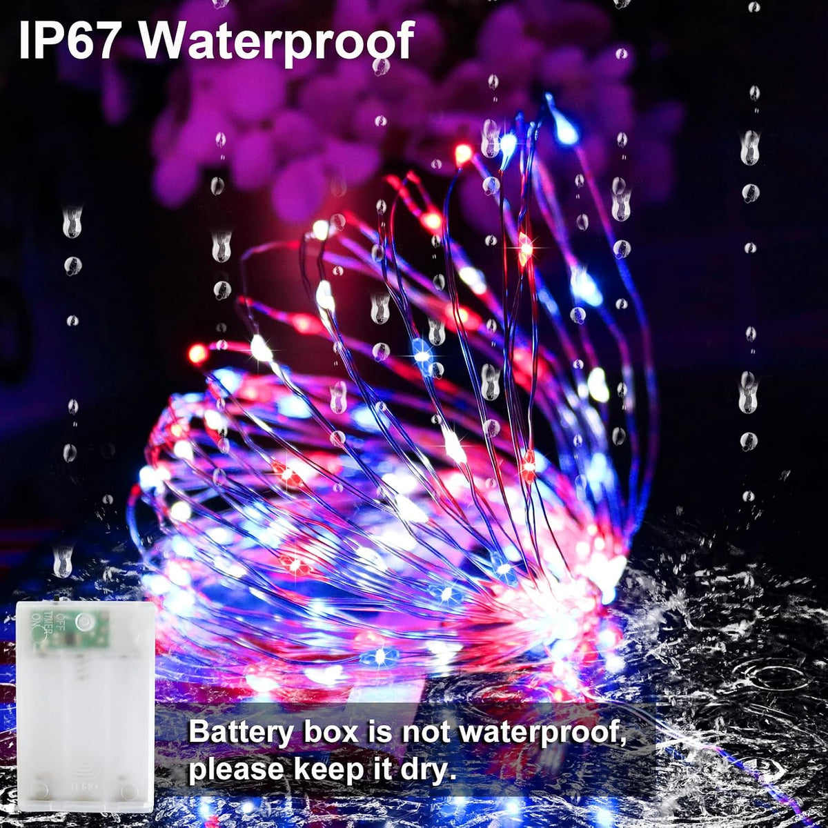 Patriotic Red White and Blue Fairy String Lights Battery Operated