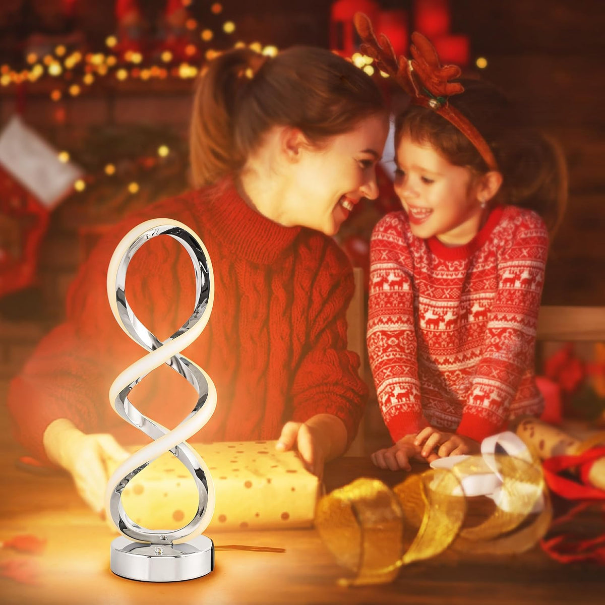 Modern Spiral LED RGB Table Lamp, Dimmable Touch, Small Nightstand Lamp