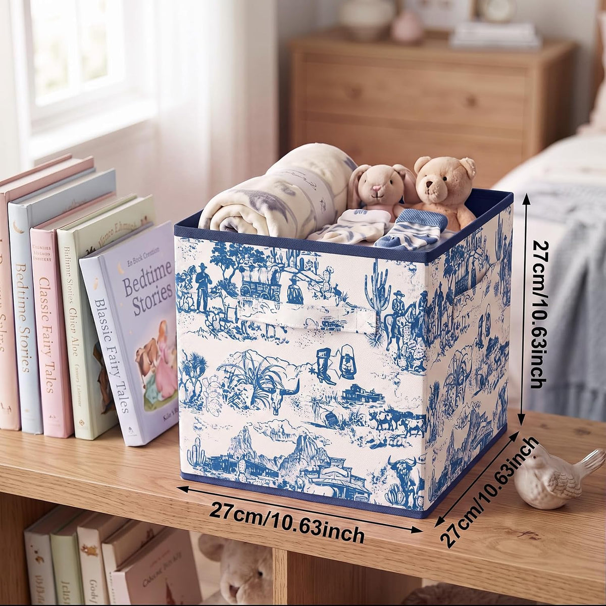 SiliFine 6 Pcs Blue Toile French Country Cube Storage Bins, 11 Inch