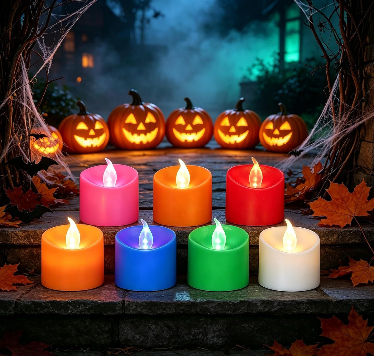 12 Pack Flickering LED Tea Lights, Last 100H+, Multi-Color Light for Décor