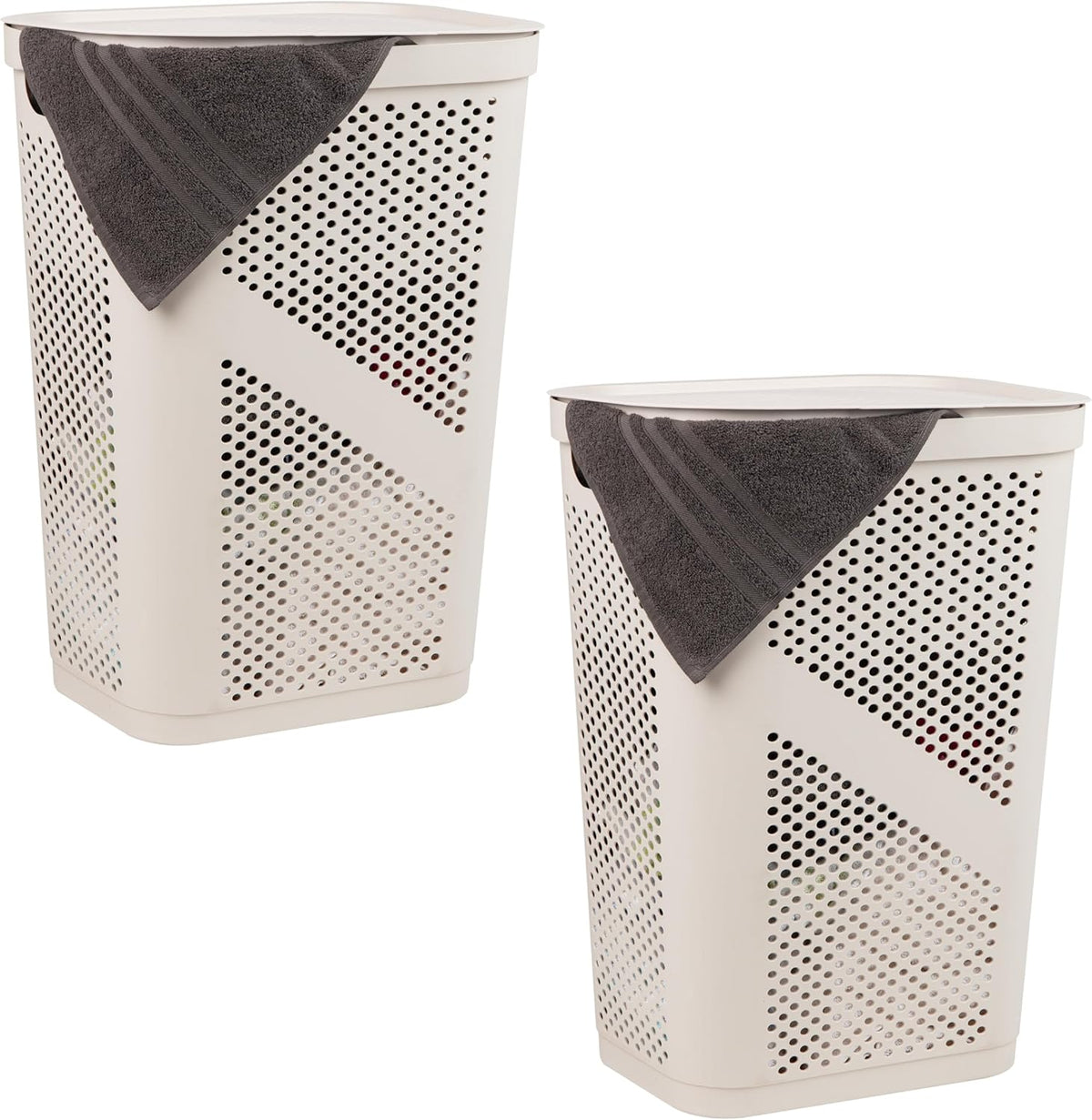 Mind Reader 60L Slim Laundry Hampers, Geometric Cutouts, Set of 2, Ivory
