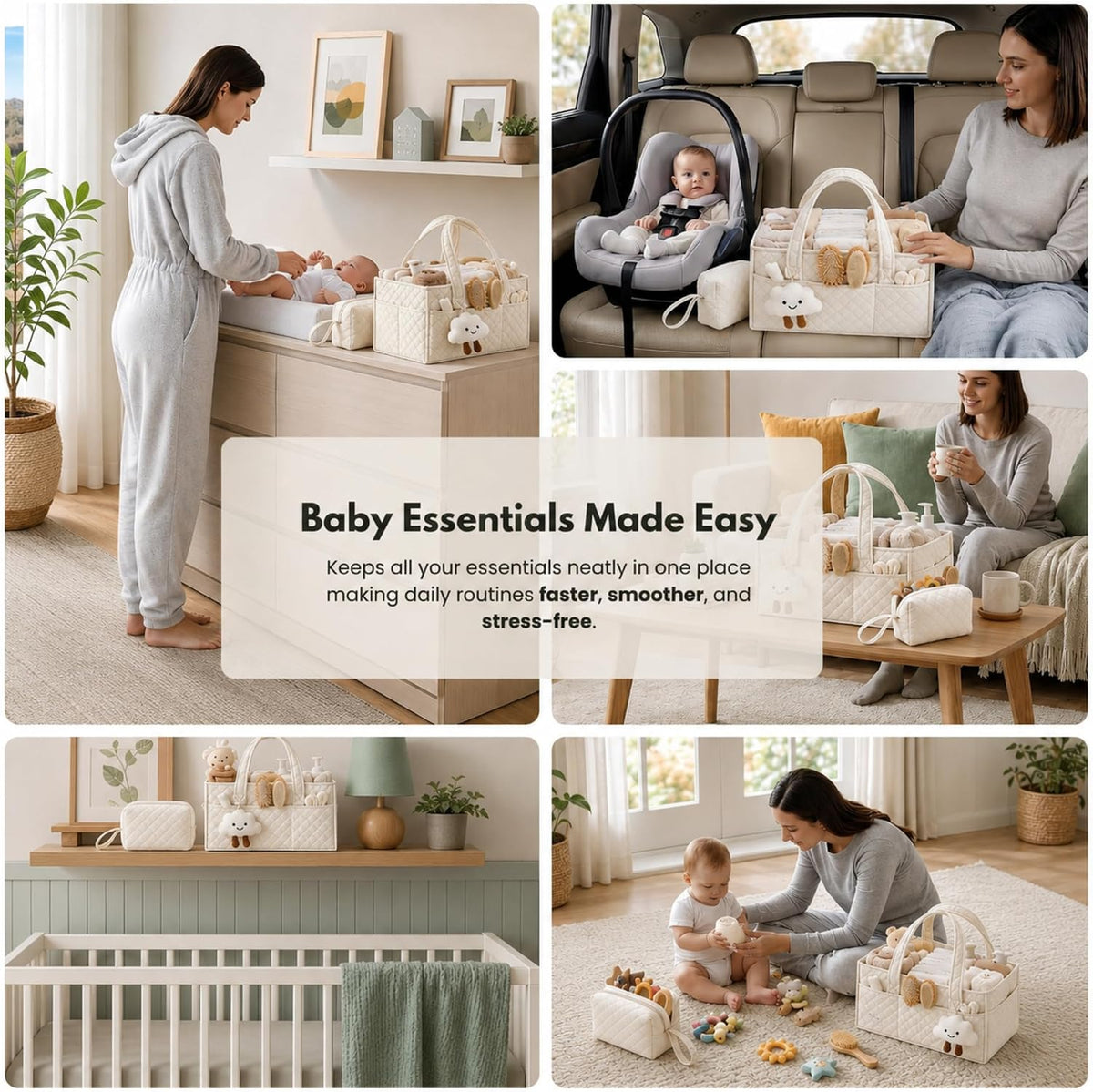 PeraBella Baby Diaper Caddy Organizer, Baby Basket Shower Gift, Portable Changing Table Basket, Postpartum Caddy & Tote Bag Pouch, Newborn Boy & Girl Nursery Essentials Registry, Car Diaper Organizer