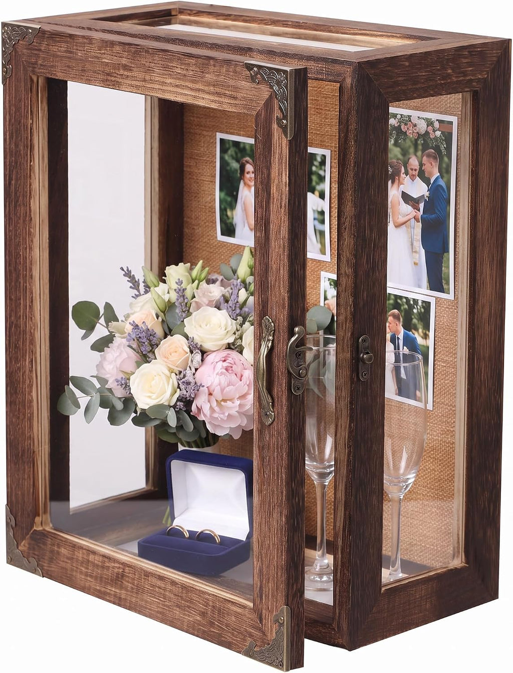Shadow Box Display Case 11x14, 6.2" Deep, 5-Sided Glass, Solid Wood