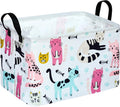 Cat Storage Basket, Foldable Cotton Linen Storage Bin with Handles, Cute Cat Print Rectangular Organizer Basket with Water Resistant Lining for Closet Shelves, Bedroom, Toys, Laundry and Gifts
